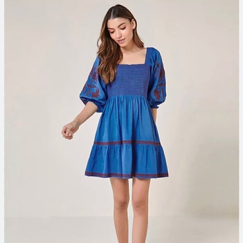 Omika Harper tie back smocked mini Dress